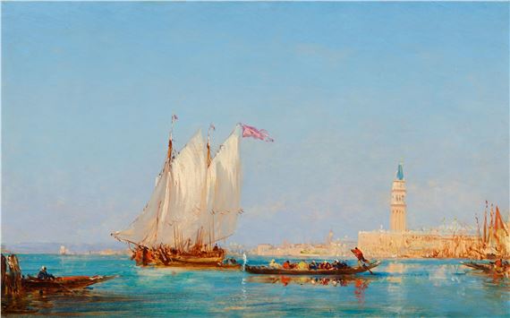 Ships and Gondolas in the Venice Lagoon by Félix Ziem