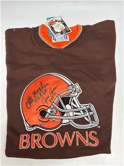 Jim Brown and Otto Graham Autographed Browns Logo Sweatshirt JSA - Otto Graham