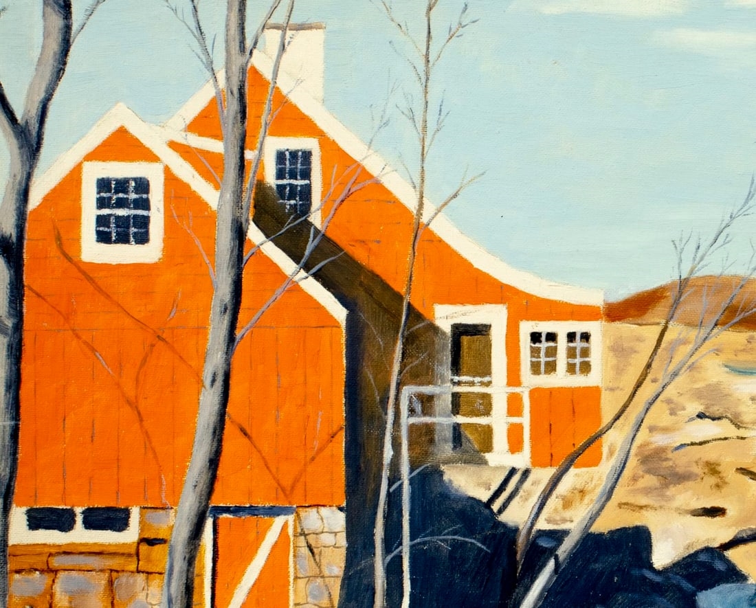 Artwork by Ernest J. Hutchins, River Landscape with Cottage, Made of oil on canvas board