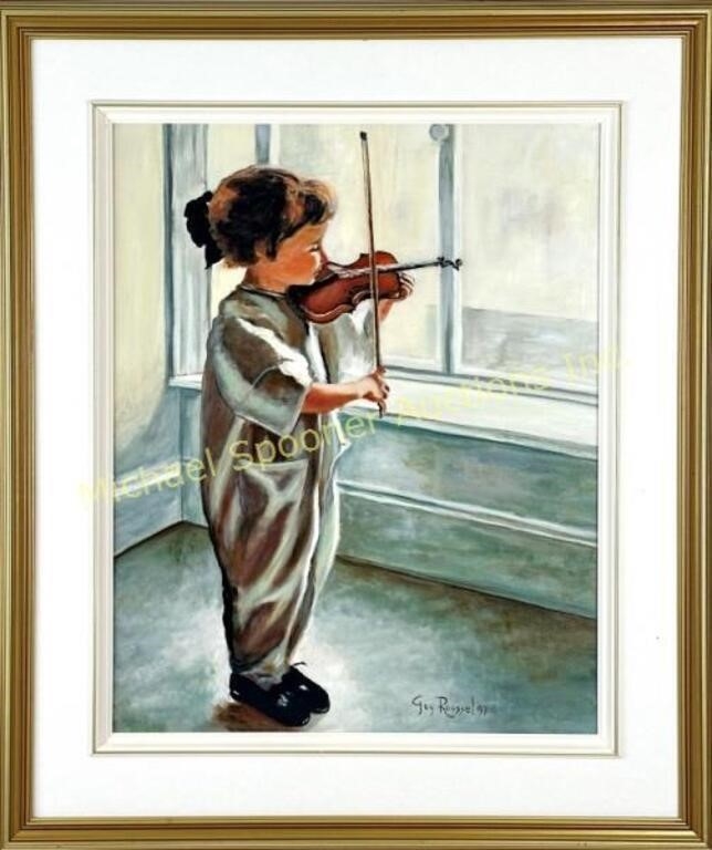 Artwork by Guy Roussel, CANADIAN (XX-)
UNTITLED - THE LITTLE VIOLINIST
SIGNED AND DATED 1997 LOWER RIGHT
16 X 20 IN/ 41 X 51 CM, Made of OIL ON CANVAS