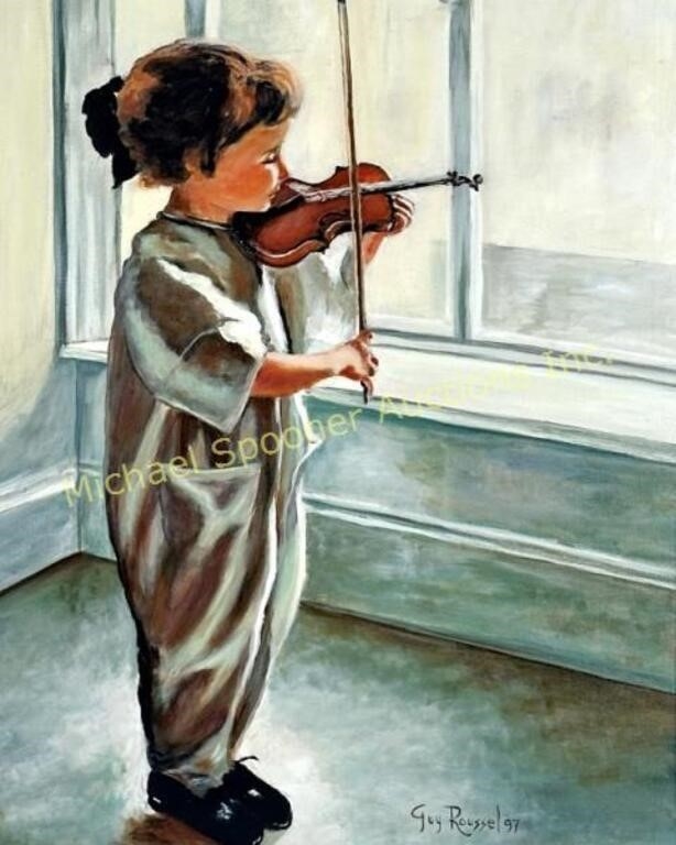 Artwork by Guy Roussel, CANADIAN (XX-)
UNTITLED - THE LITTLE VIOLINIST
SIGNED AND DATED 1997 LOWER RIGHT
16 X 20 IN/ 41 X 51 CM, Made of OIL ON CANVAS