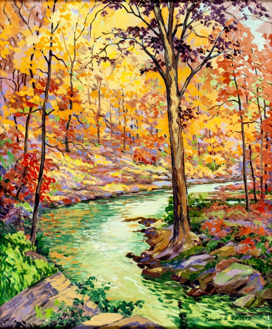 Artwork by Edward Walters, Autumn River Landscape, Made of oil on canvas