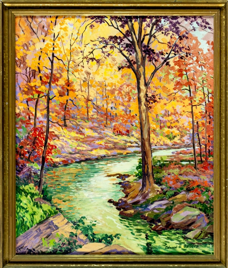 Artwork by Edward Walters, Autumn River Landscape, Made of oil on canvas