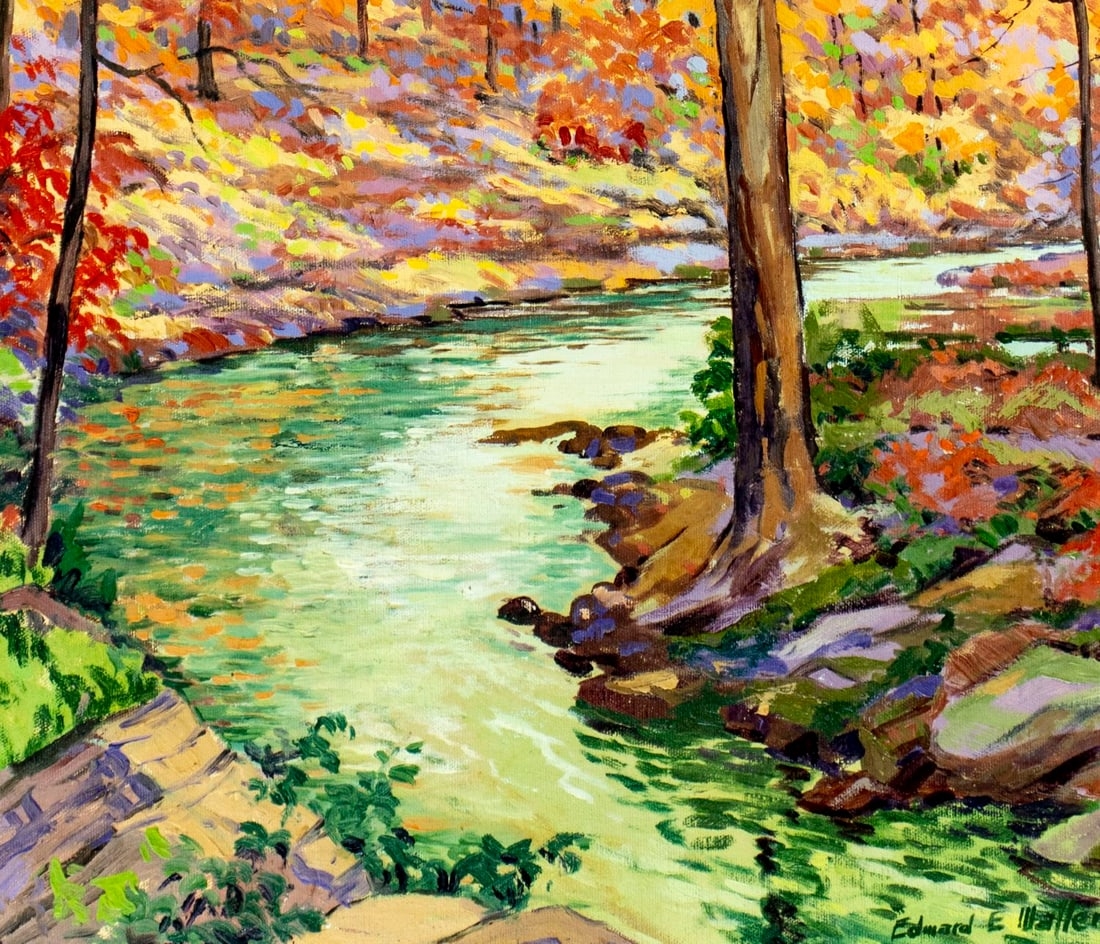 Artwork by Edward Walters, Autumn River Landscape, Made of oil on canvas