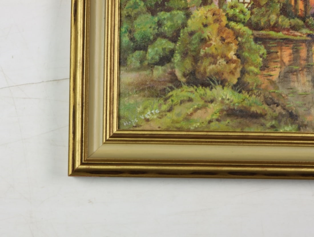 Artwork by Hope Vette, Sunset Pond Landscape, Made of oil on canvas. Canvas applied to board