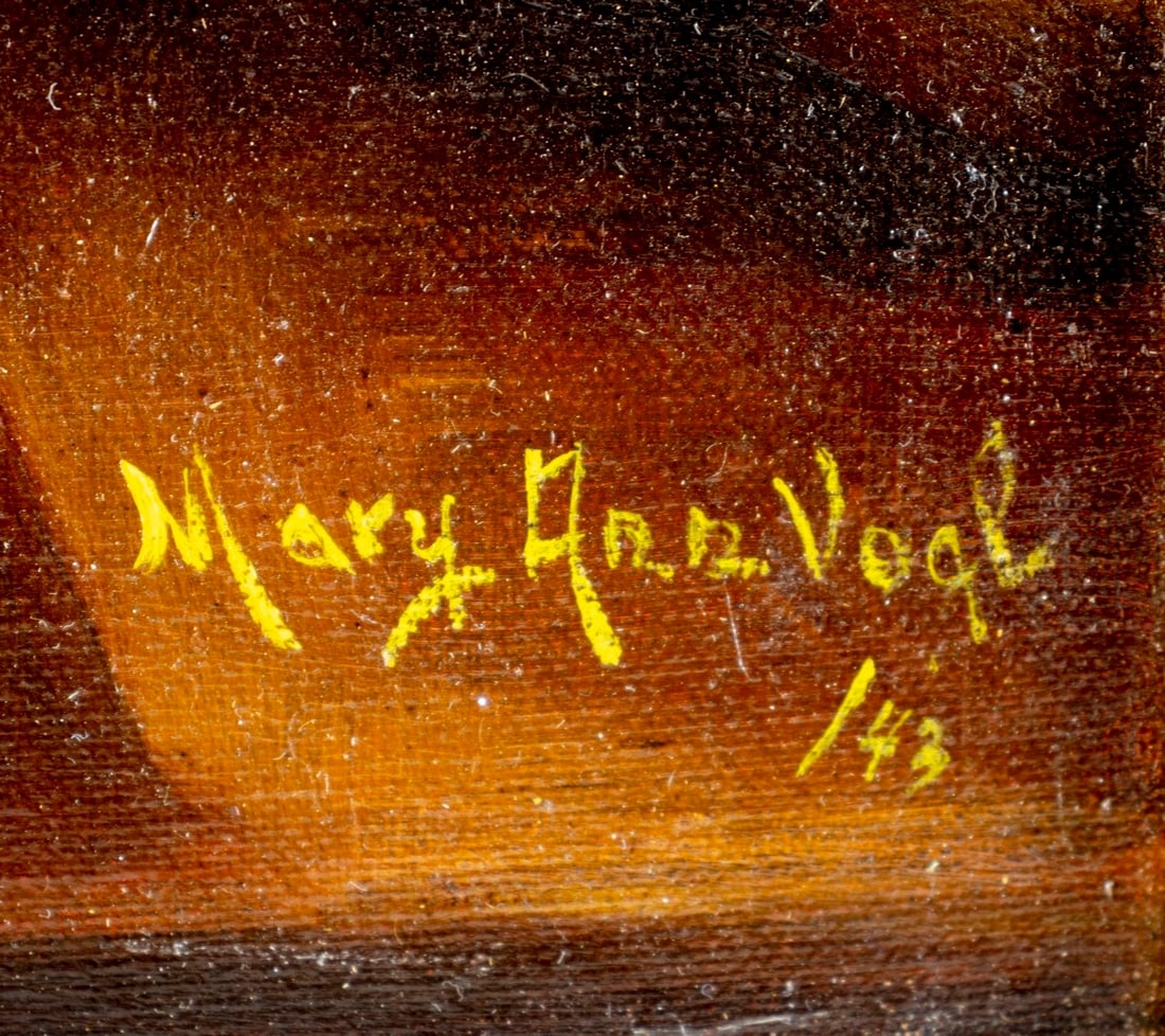 Artwork by Mary Ann Vogl, Still Life with Books and Vase of Flowers, Made of oil on canvas board