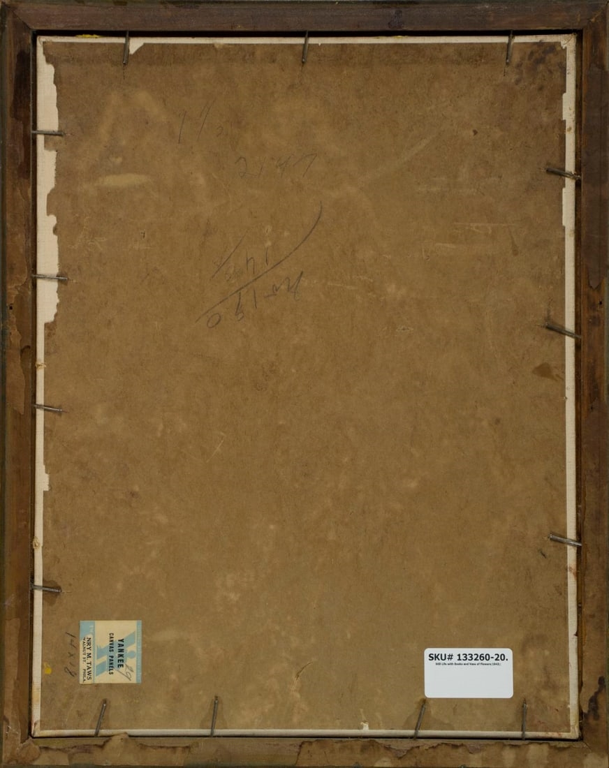 Artwork by Mary Ann Vogl, Still Life with Books and Vase of Flowers, Made of oil on canvas board