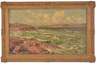 Large seascape coastal inlet painting - Emil Biorn