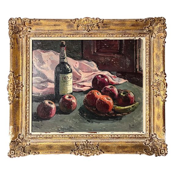 Raimon Roca Ricart | Bodegón de manzanas y botella | MutualArt