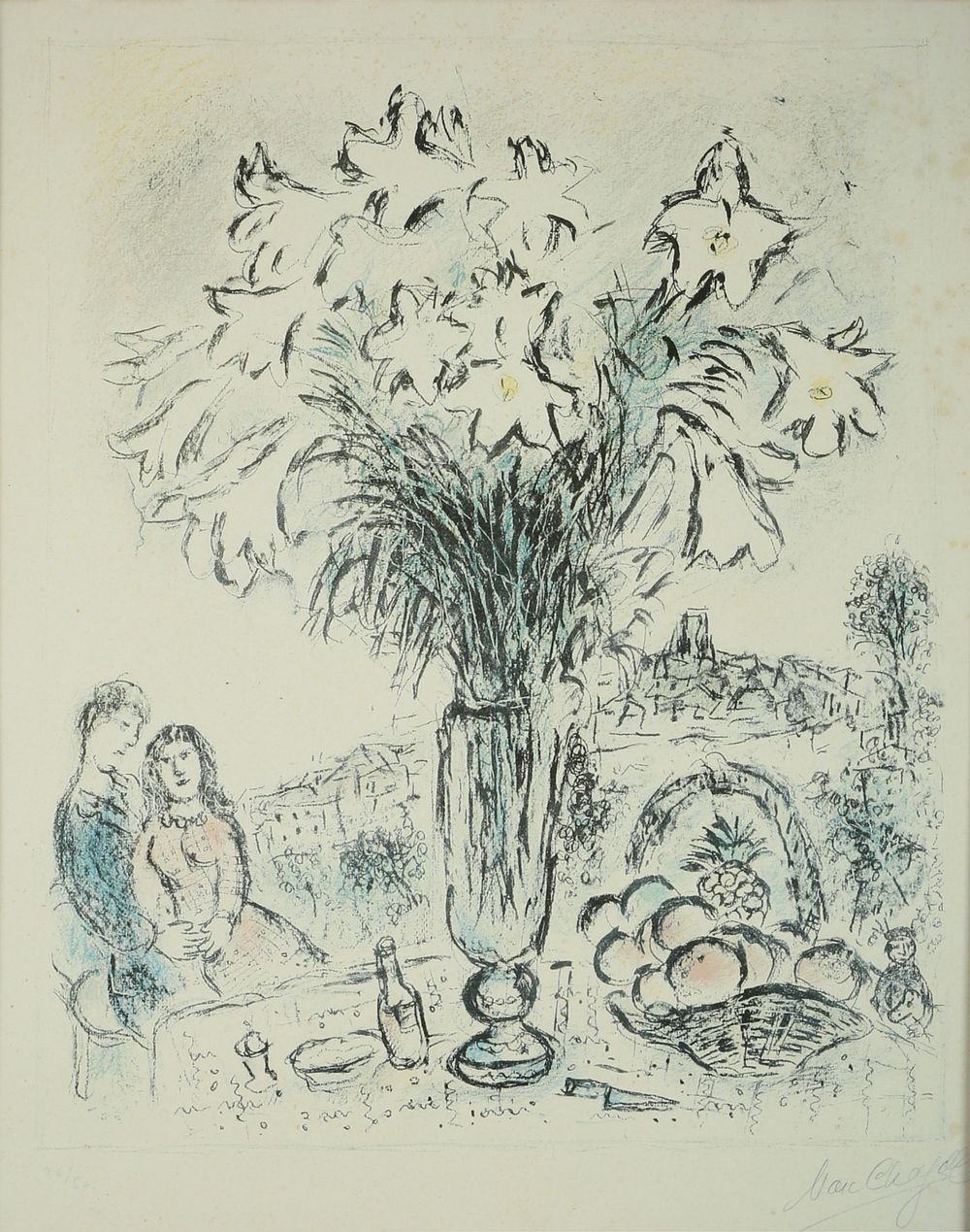 Marc Chagall | Couple at a table with flowers | MutualArt
