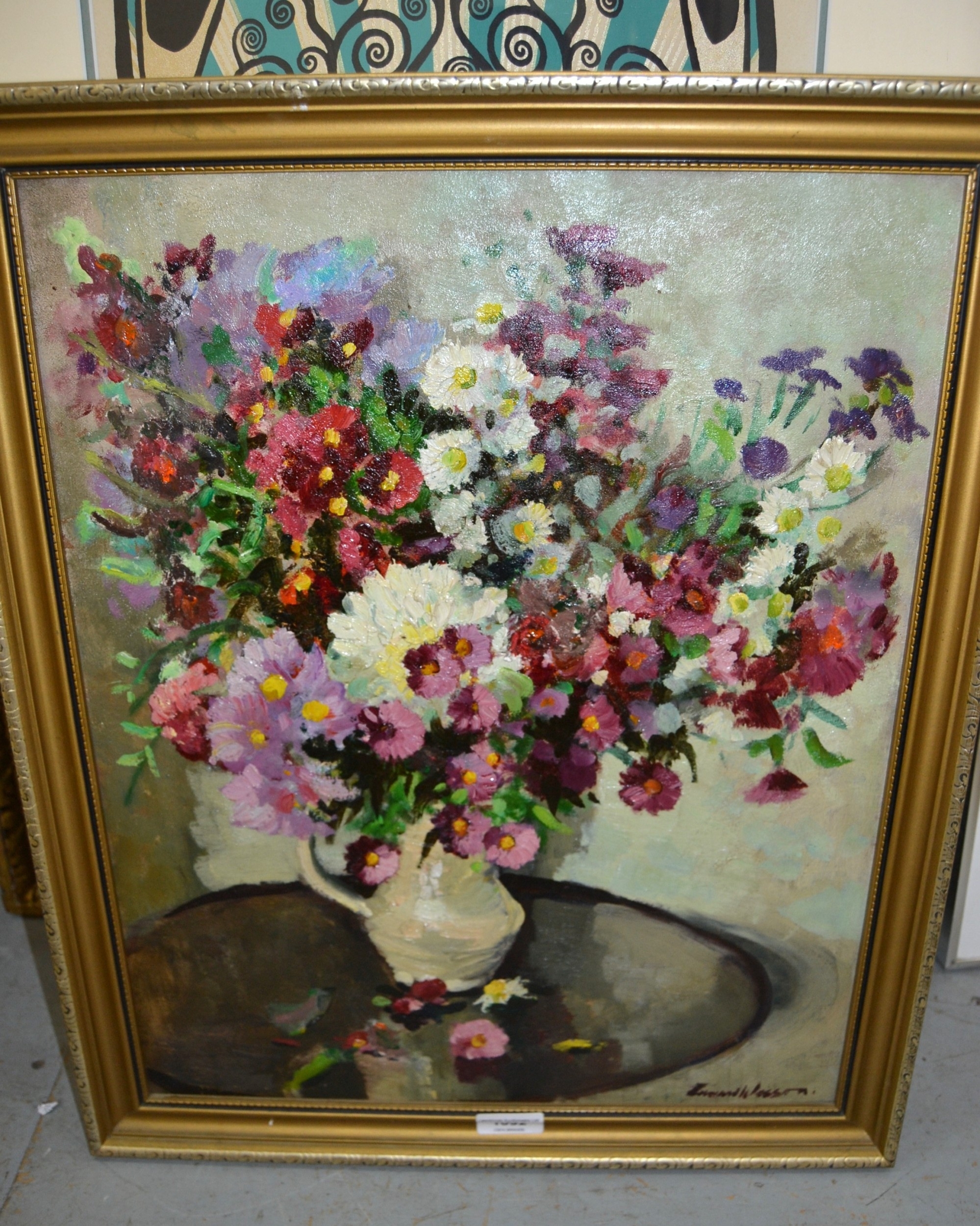 Artwork by Edward Wesson, Still life vase of flowers in a white jug, Made of oil on canvas