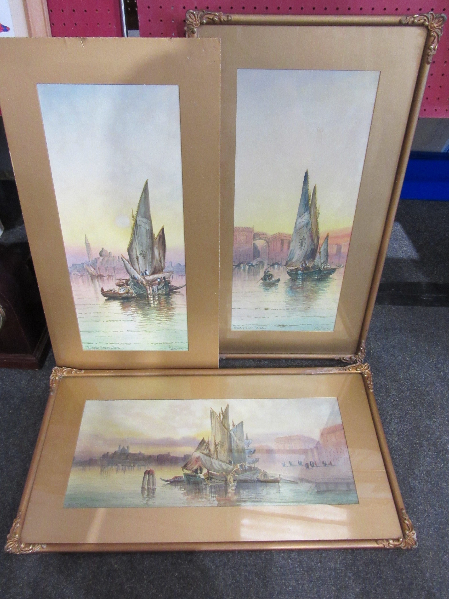 Artwork by Anton Purigini, Three watercolours of Venetian scenes. Each signed bottom right, Made of watercolours