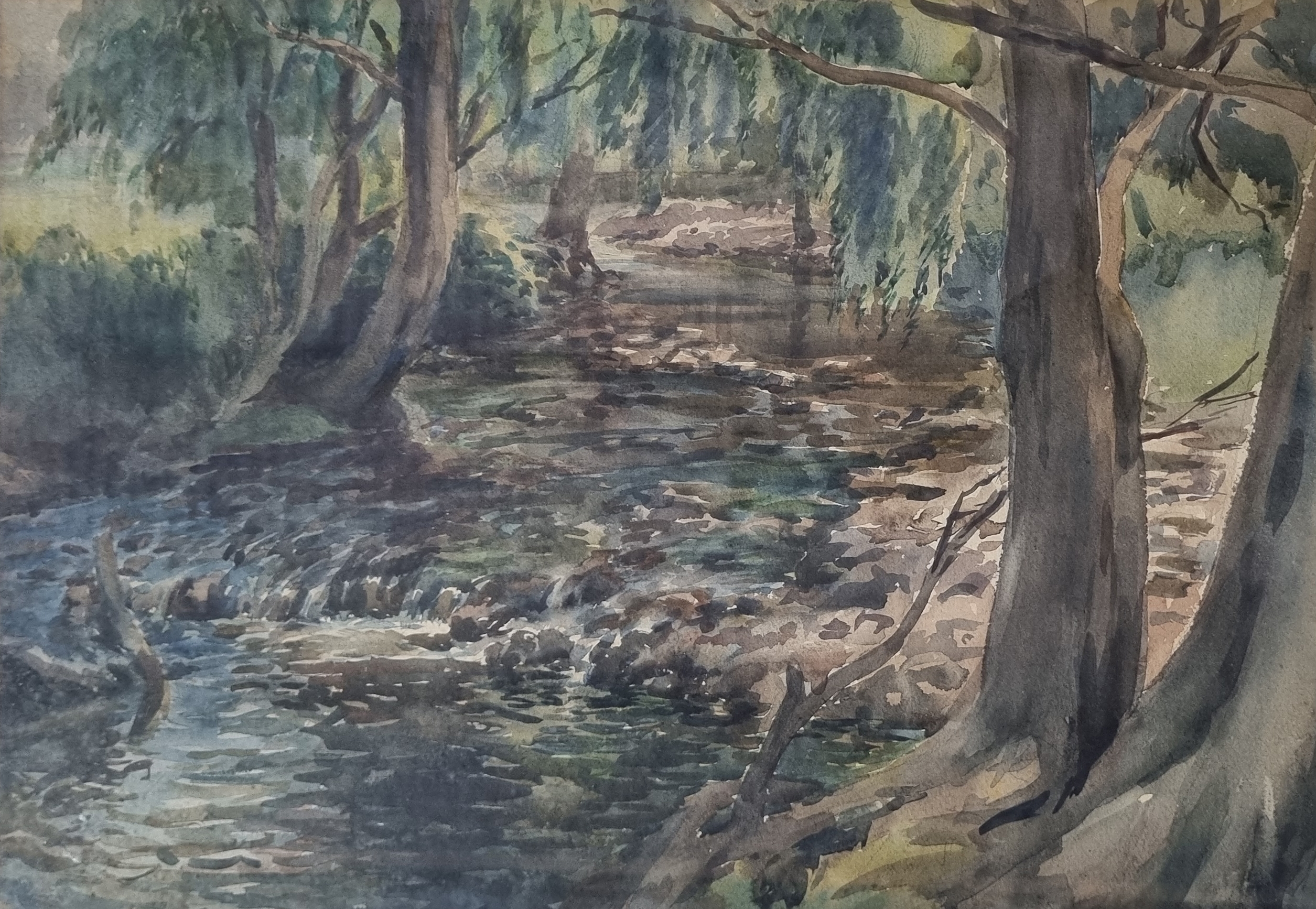 Artwork by Henry Edgecombe, untitled (Shady River Scene), Made of watercolour