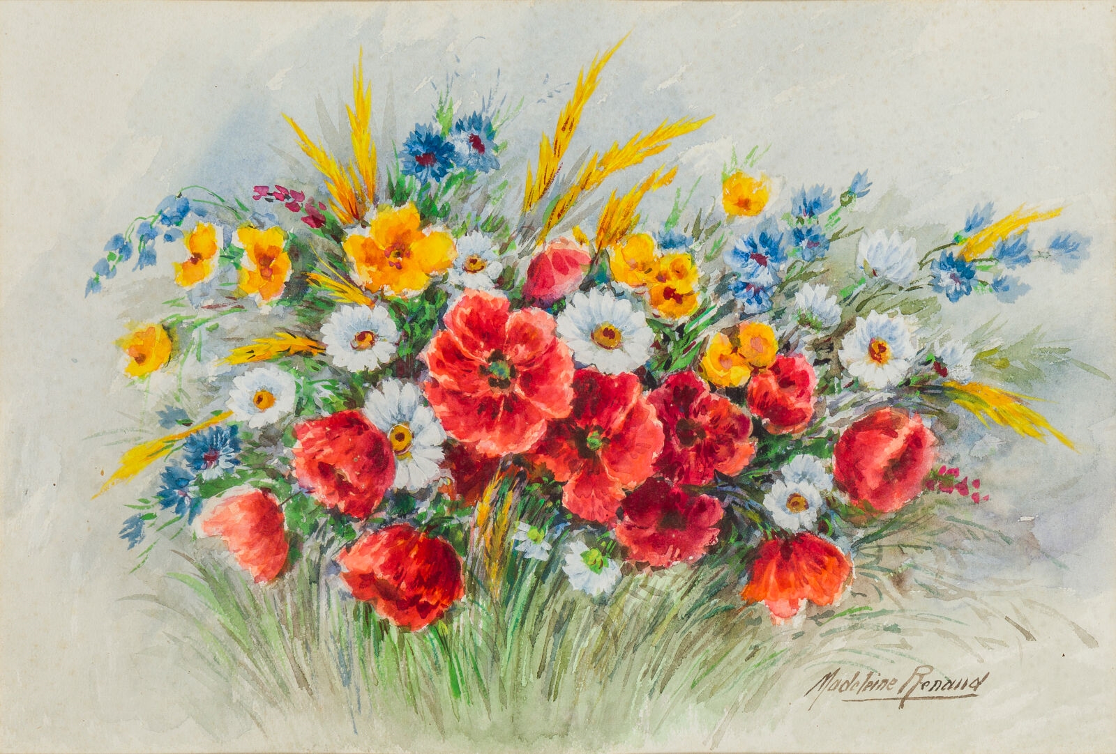 Artwork by Madeleine Renaud, Fleurs, Made of aquarelle