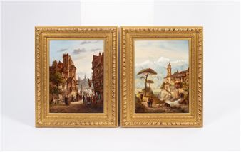 Pair of Continental Townscapes - Felice Auguste Rezia