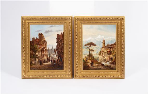 Pair of Continental Townscapes - Felice Auguste Rezia