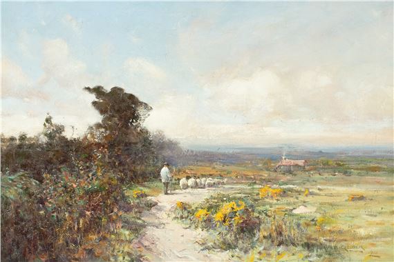 William Bagnall Gelder | An Extensive Landscape with shepherd and flock ...