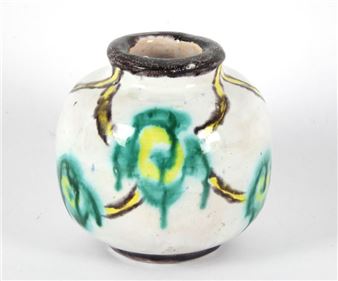 Polychrome enameled ceramic pot, decorated with green motifs - Jean Renoir
