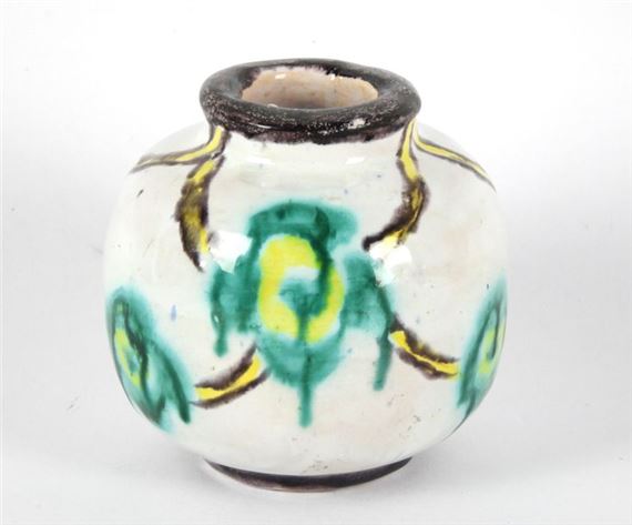 Polychrome enameled ceramic pot, decorated with green motifs - Jean Renoir