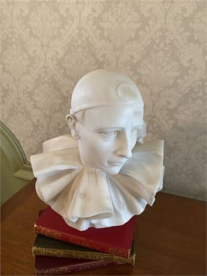 SCULPTURE en marbre blanc représentant le buste de Pierrot - Trafeli Febo