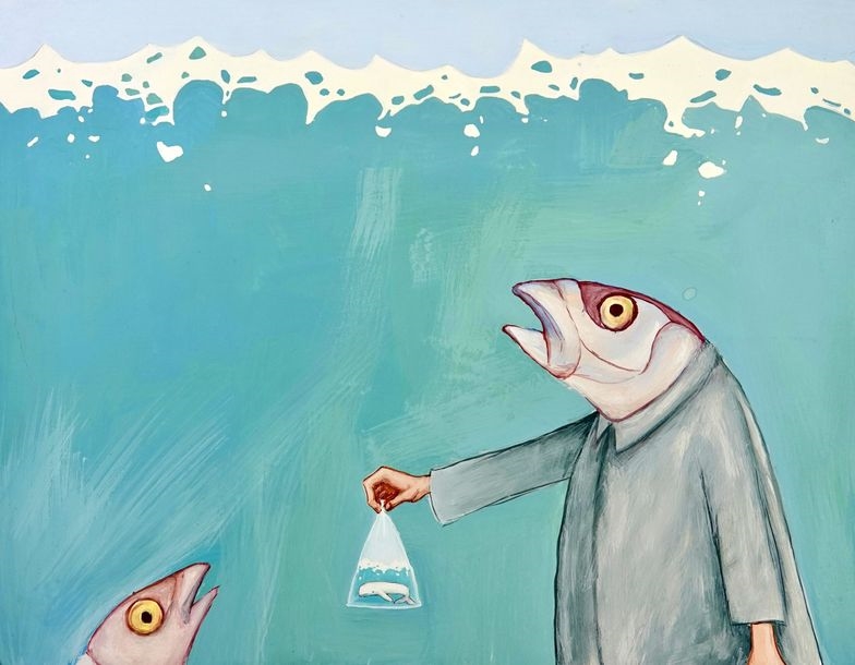 Artwork by Camille D'Alençon, Illustration for a can of sardines, Made of gouache