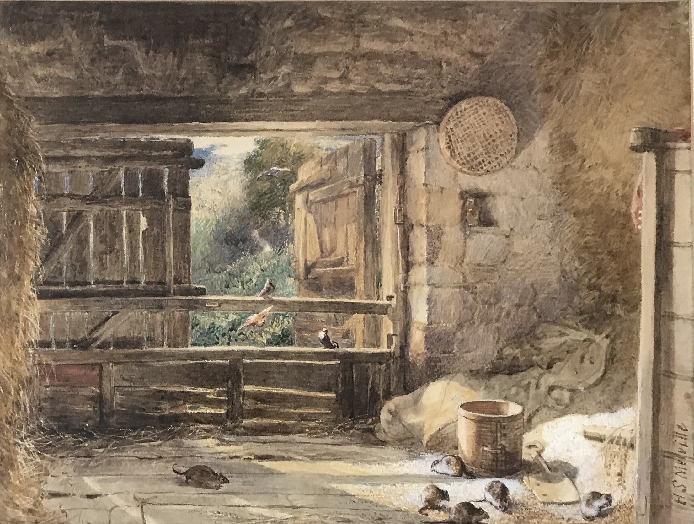 Harden Sidney Melville | Grainstore with rats and birds | MutualArt