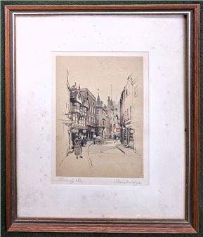 Small colour tinted print by Marjorie Bates depicting Trinity St, Cambridge. Approx. 19.5 x 14cms - Marjorie Bates