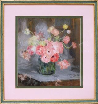 Suzanne QUOST - 19th-20th century Still life with ranunculus. Pastel. Signed lower right. 22.5 x 29 cm on view. - Suzanne Quost