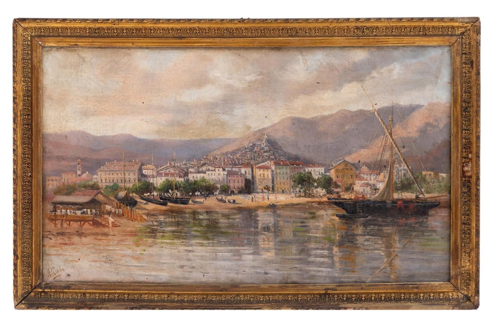 Artwork by Ambrogio Preda, Paesaggio lacustre, Made of oil on canvas