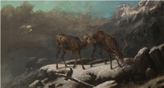 DEER GRAZING, WINTER - Robert Henry Roe