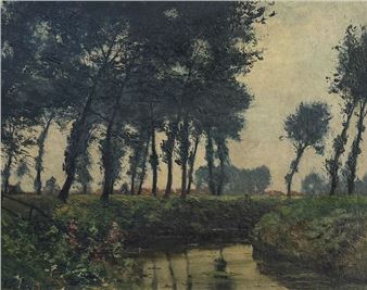Lake landscape with trees - Victor de Groux