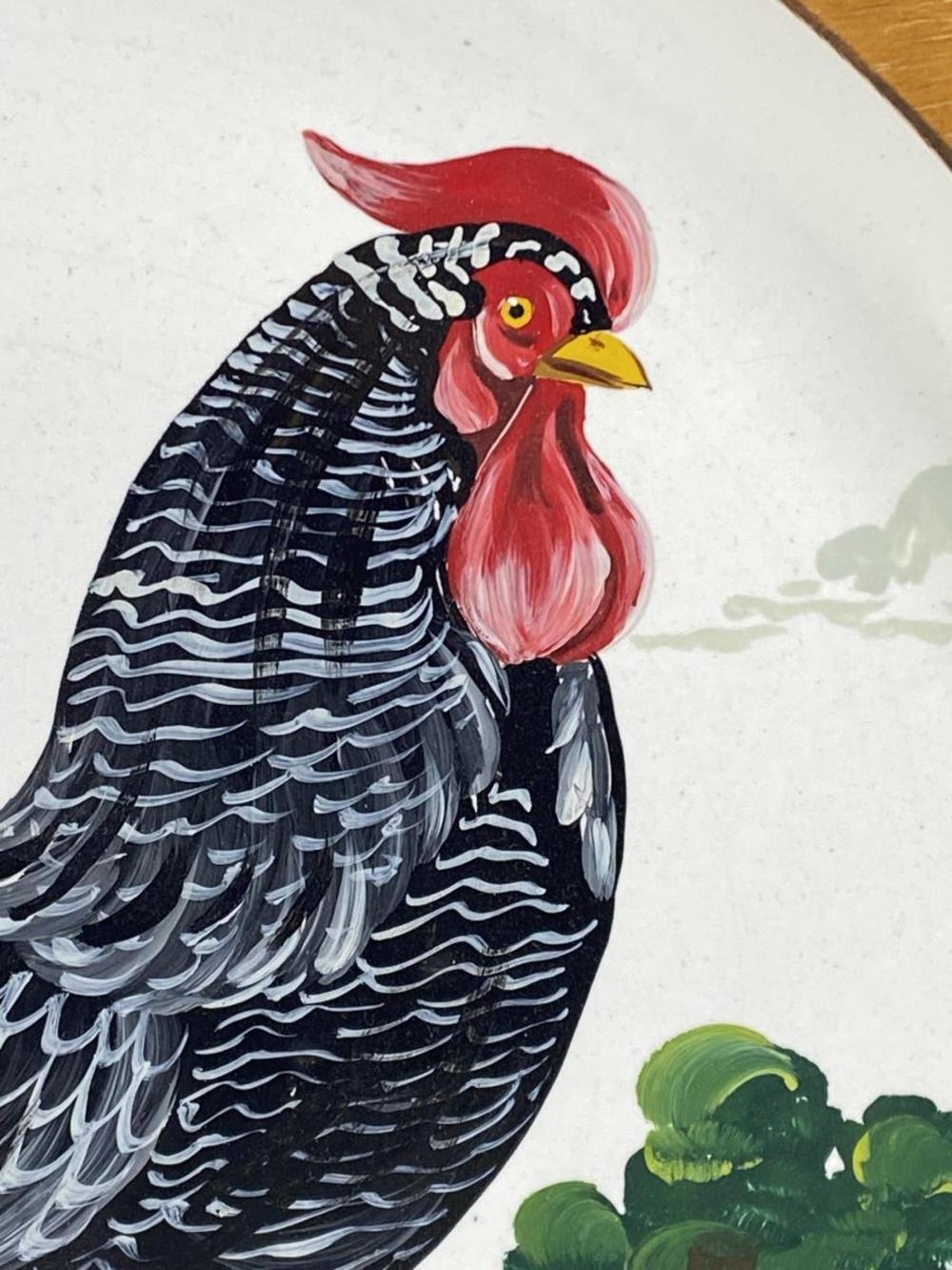 Artwork by Helene, Framed Signed Helene Painted Rooster Art Plate, Made of Plate