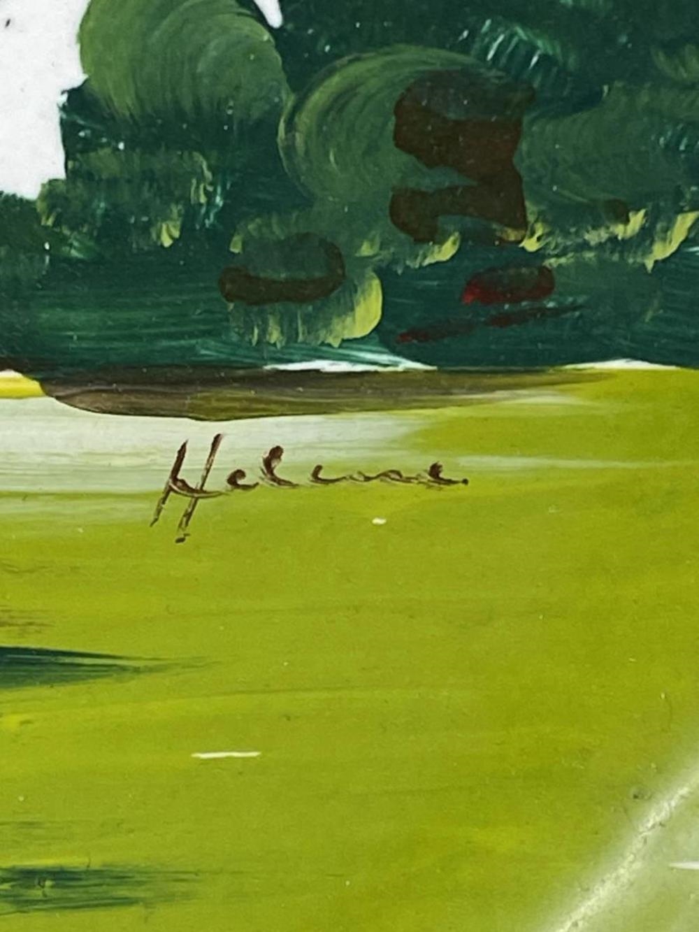 Artwork by Helene, Framed Signed Helene Painted Rooster Art Plate, Made of Plate