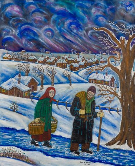 ° Jewish couple and village in the snow by Beller-ilex Chaim, 1992