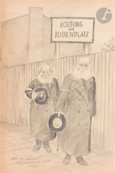 Otto von Rausch | Set of two drawings of Jews in the Litzmannstadt ...