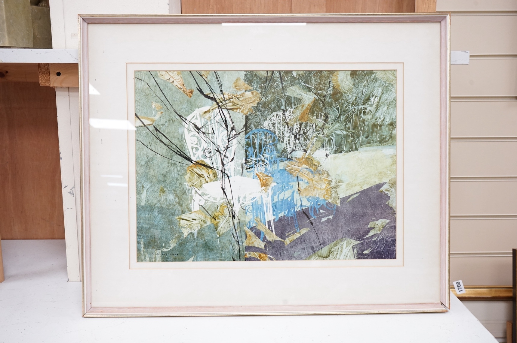 An abstract composition blending organic forms with delicate white lace-like structures.