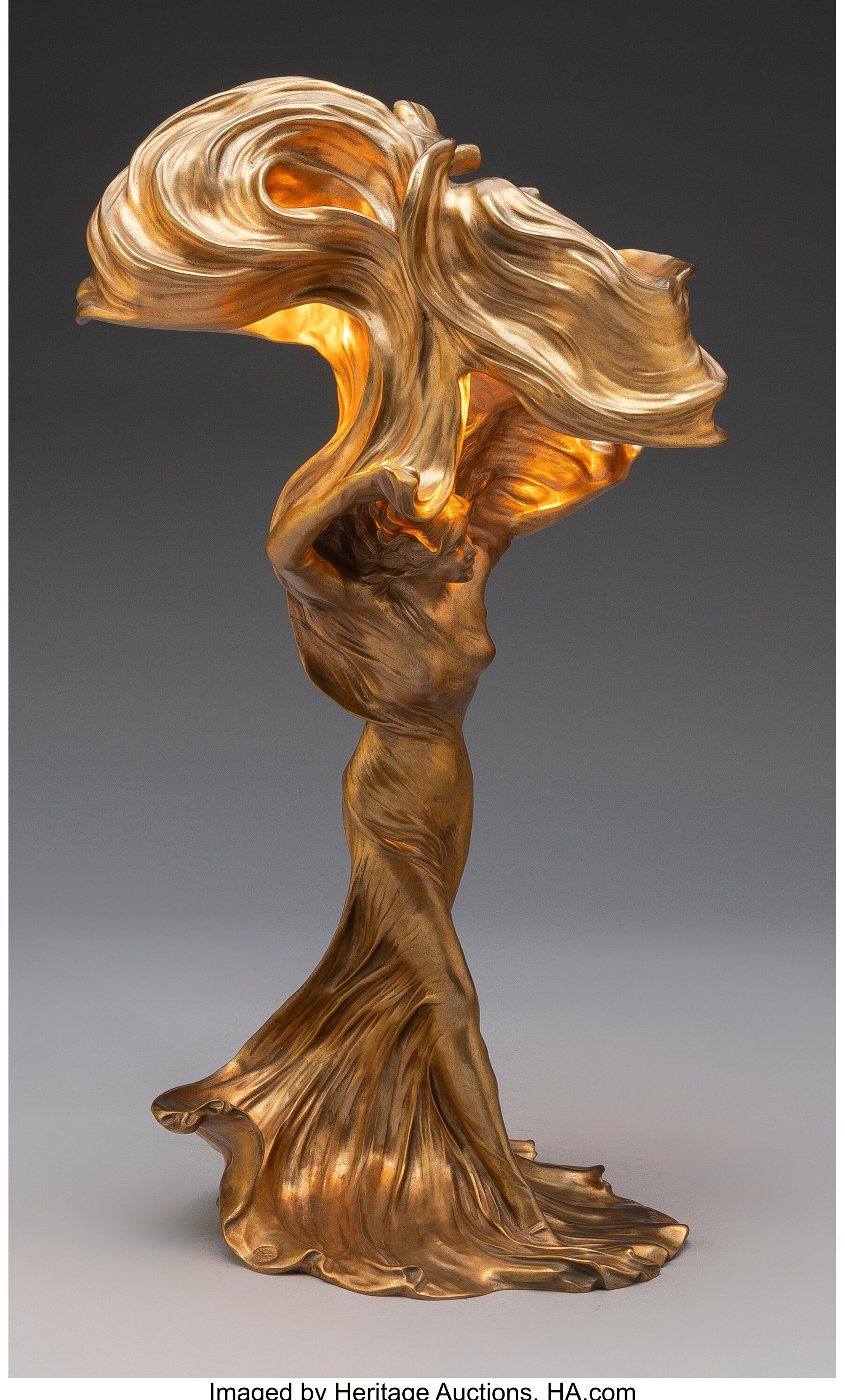 Artwork by Raoul François Larche, Loïe Fuller Table Lamp, circa 1900, Made of Gilt bronze