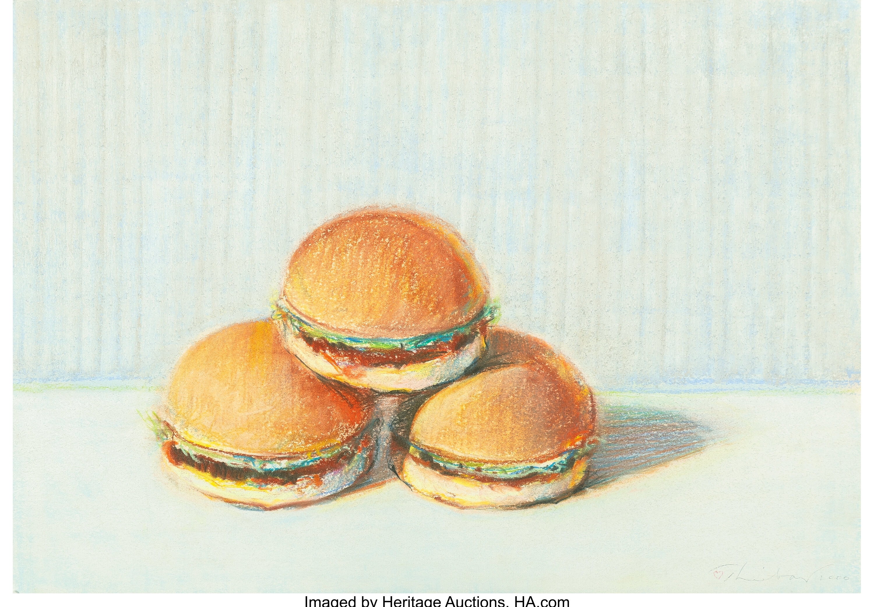 Wayne Thiebaud | Three Burgers (2000) | MutualArt