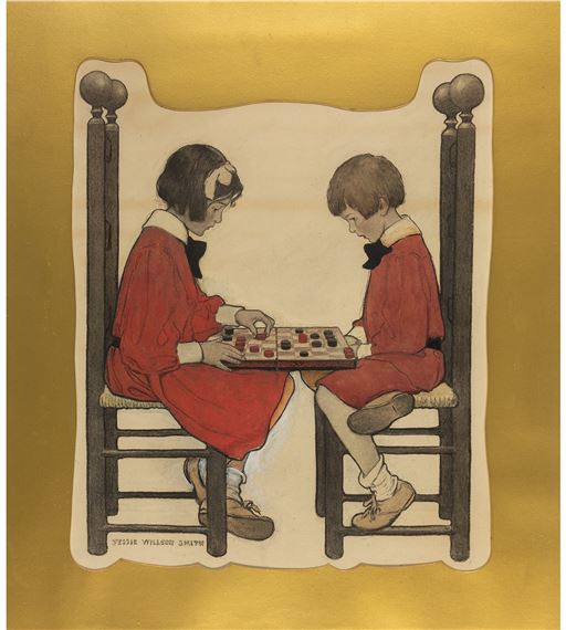 A Game of Checkers, Collier's magazine cover by Jessie Willcox Smith, January 1906
