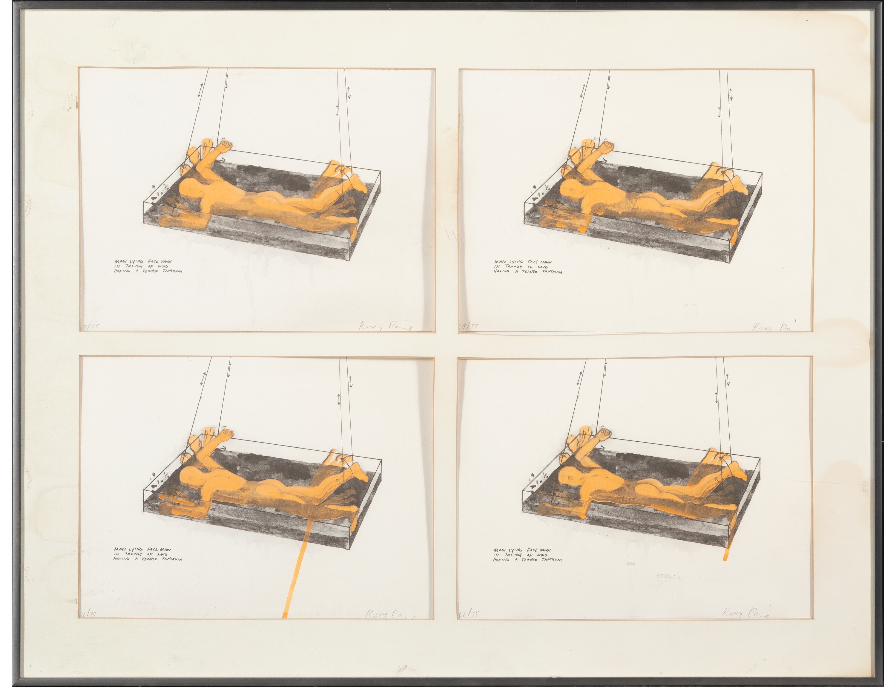 Artwork by Roxy Paine, Untitled (Man Lying Face Down in a Trough of Mud, Having a, Made of Screenprints with hand coloring on wove paper