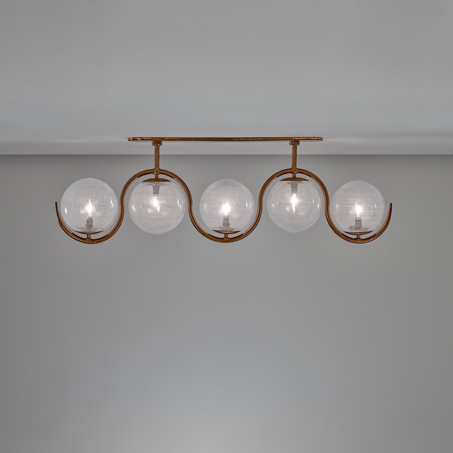 Artwork by Carlo Scarpa, Rare ceiling light, model no. 208, Made of Mezza filigrana glass, copper