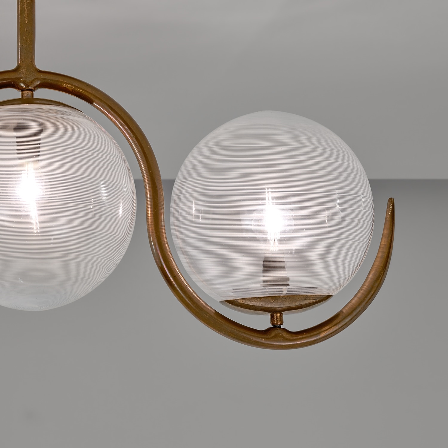 Artwork by Carlo Scarpa, Rare ceiling light, model no. 208, Made of Mezza filigrana glass, copper