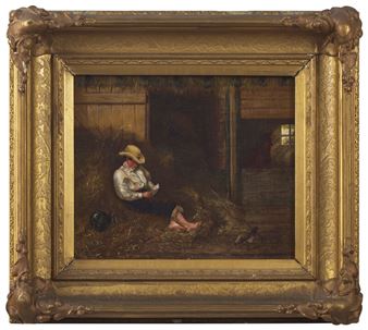 Elizabeth Rebecca Coffin (1850-1930), Boy Reading In A Nantucket Barn - Elizabeth R. Coffin