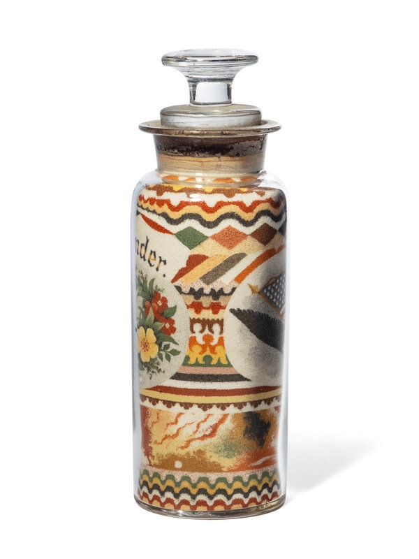 Artwork by Andrew Clemens, A Sand Art Bottle, Andrew Clemens (1857-1894), McGregor, Iowa, Dated, "1888, Made of paper