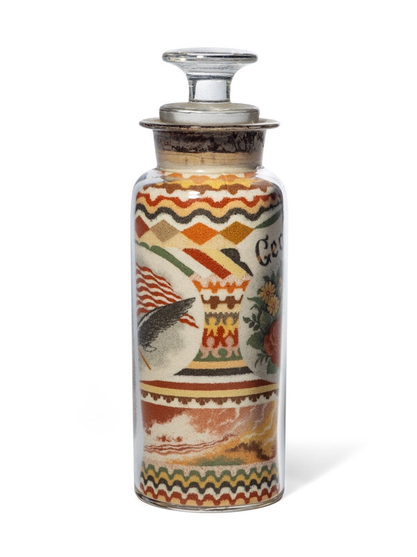 Artwork by Andrew Clemens, A Sand Art Bottle, Andrew Clemens (1857-1894), McGregor, Iowa, Dated, "1888, Made of paper