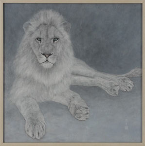 Artwork by Sato Ryusei, White Lion, Made of ink and color on paper