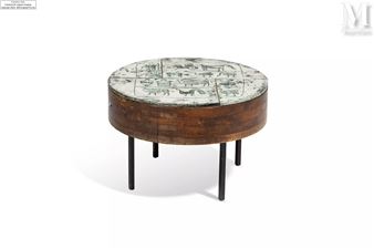 Table basse en lames de bois et piétement quadrangulaire - Jacques Blin