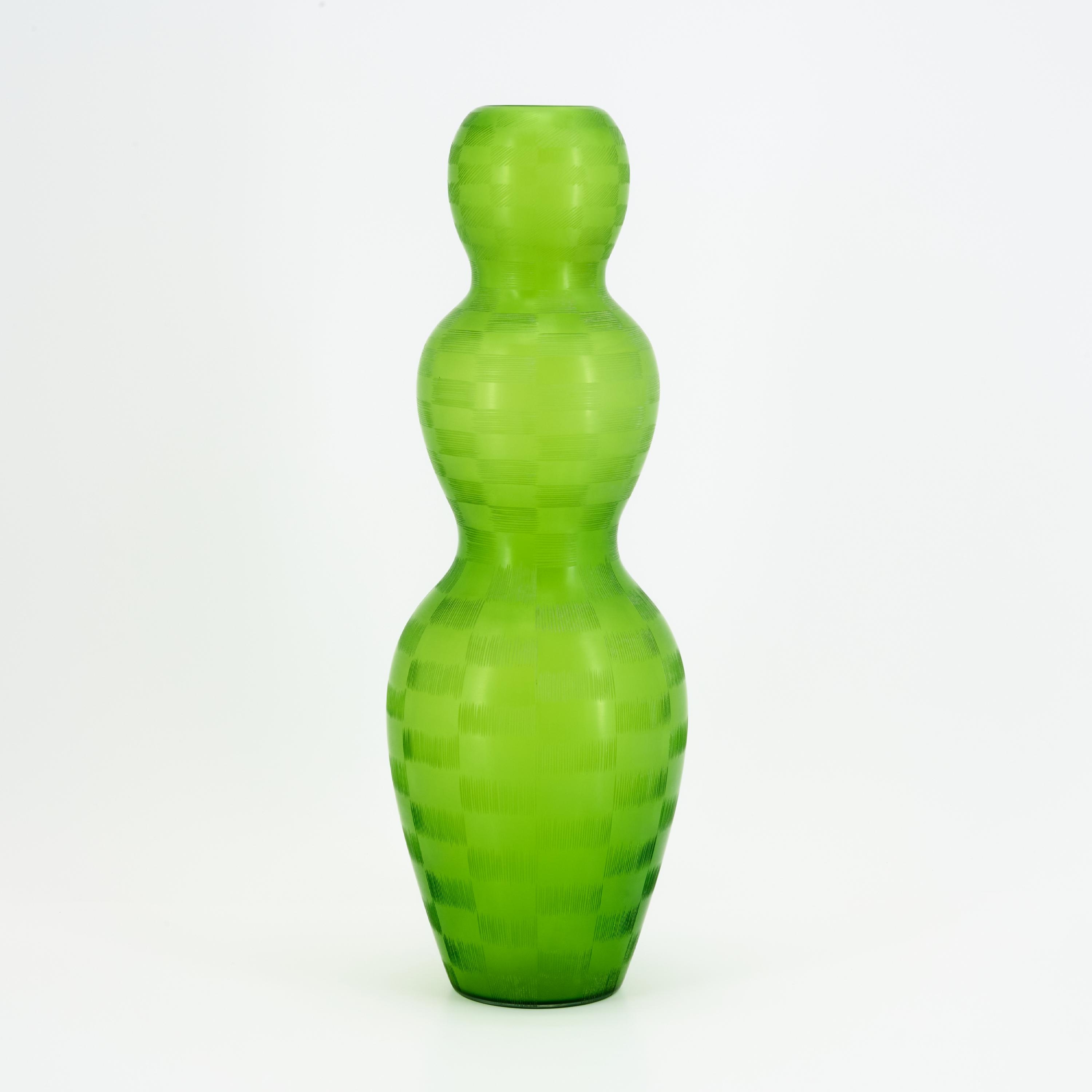 Artwork by Philip Baldwin & Monica Guggisberg, LARGE GLASS VASE "FIGURA ALTA, Made of Lime-green overlaid glass
