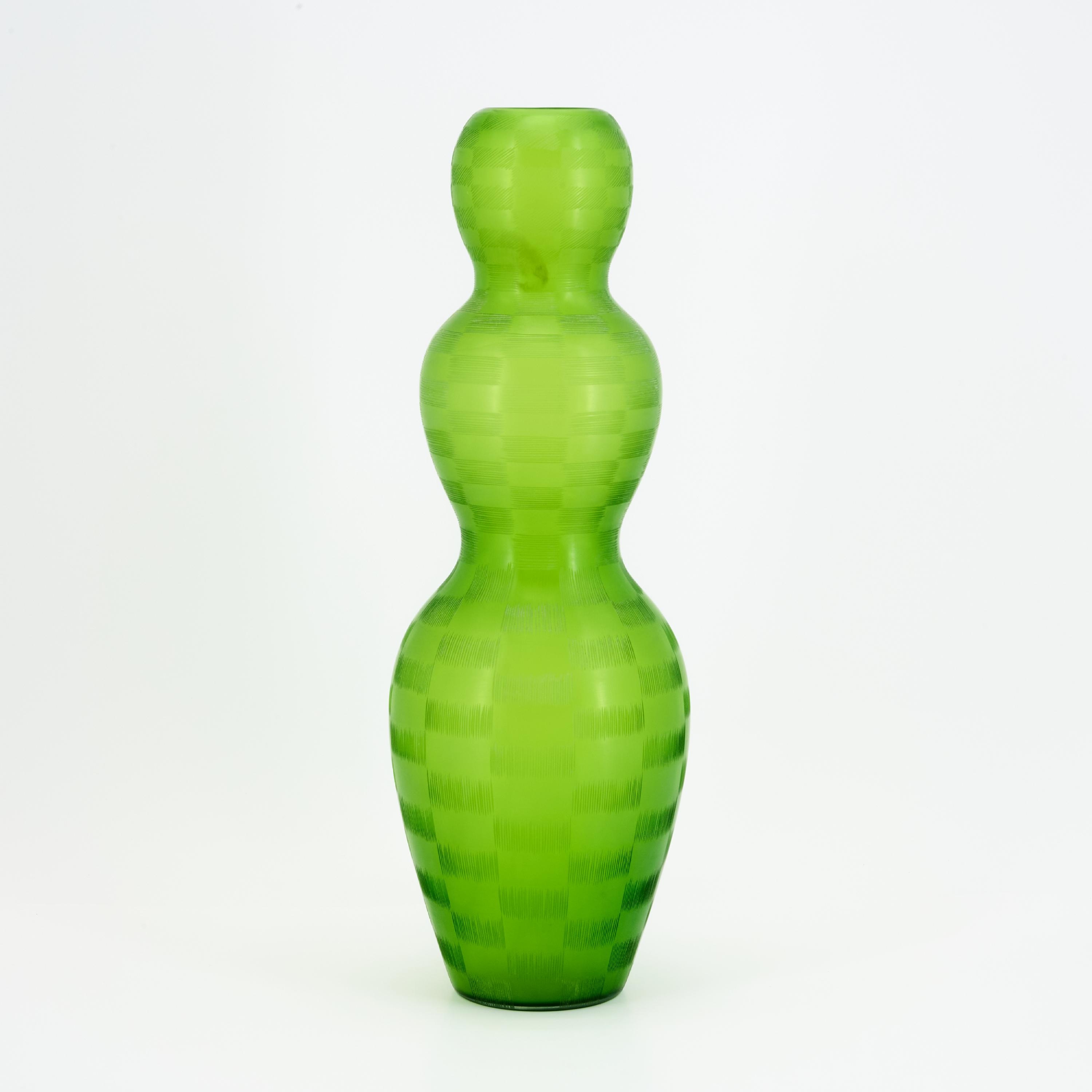 Artwork by Philip Baldwin & Monica Guggisberg, LARGE GLASS VASE "FIGURA ALTA, Made of Lime-green overlaid glass