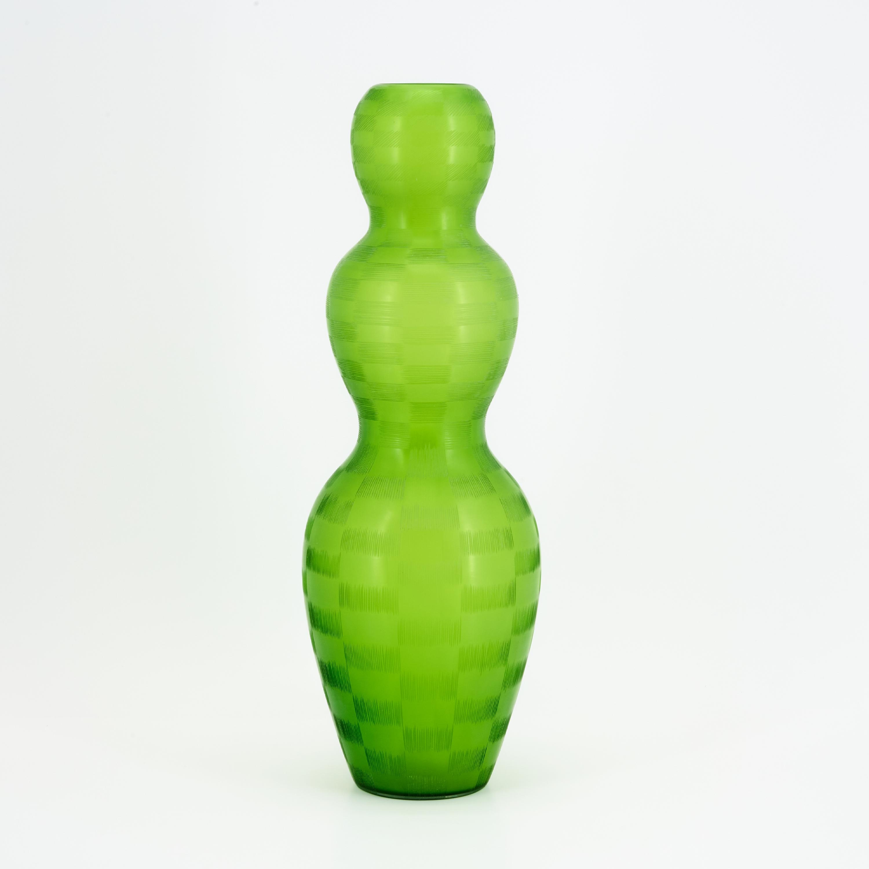 Artwork by Philip Baldwin & Monica Guggisberg, LARGE GLASS VASE "FIGURA ALTA, Made of Lime-green overlaid glass